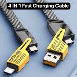 Vaku Luxos® 4-in-1 65W Fast Charging Flat Cable with USB, Lightning, C-Type Ports