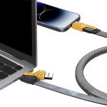 Vaku Luxos® 4-in-1 65W Fast Charging Flat Cable with USB, Lightning, C-Type Ports