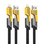 Vaku Luxos® 4-in-1 65W Fast Charging Flat Cable with USB, Lightning, C-Type Ports